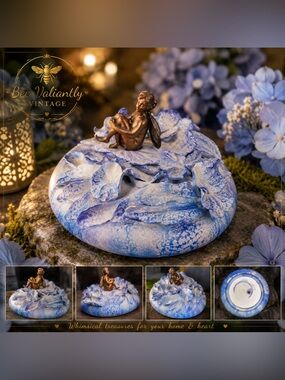 Whimsical Fairy Trinket Dish Blue Floral Ring Holder Fairycore Cottagecore Decor